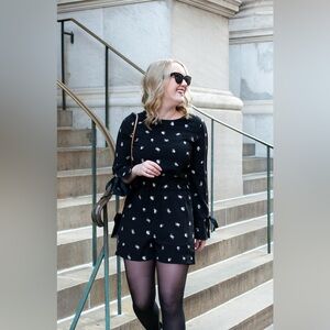 NEW CLUB MONACO black embroidered floral long sleeve romper sz 6